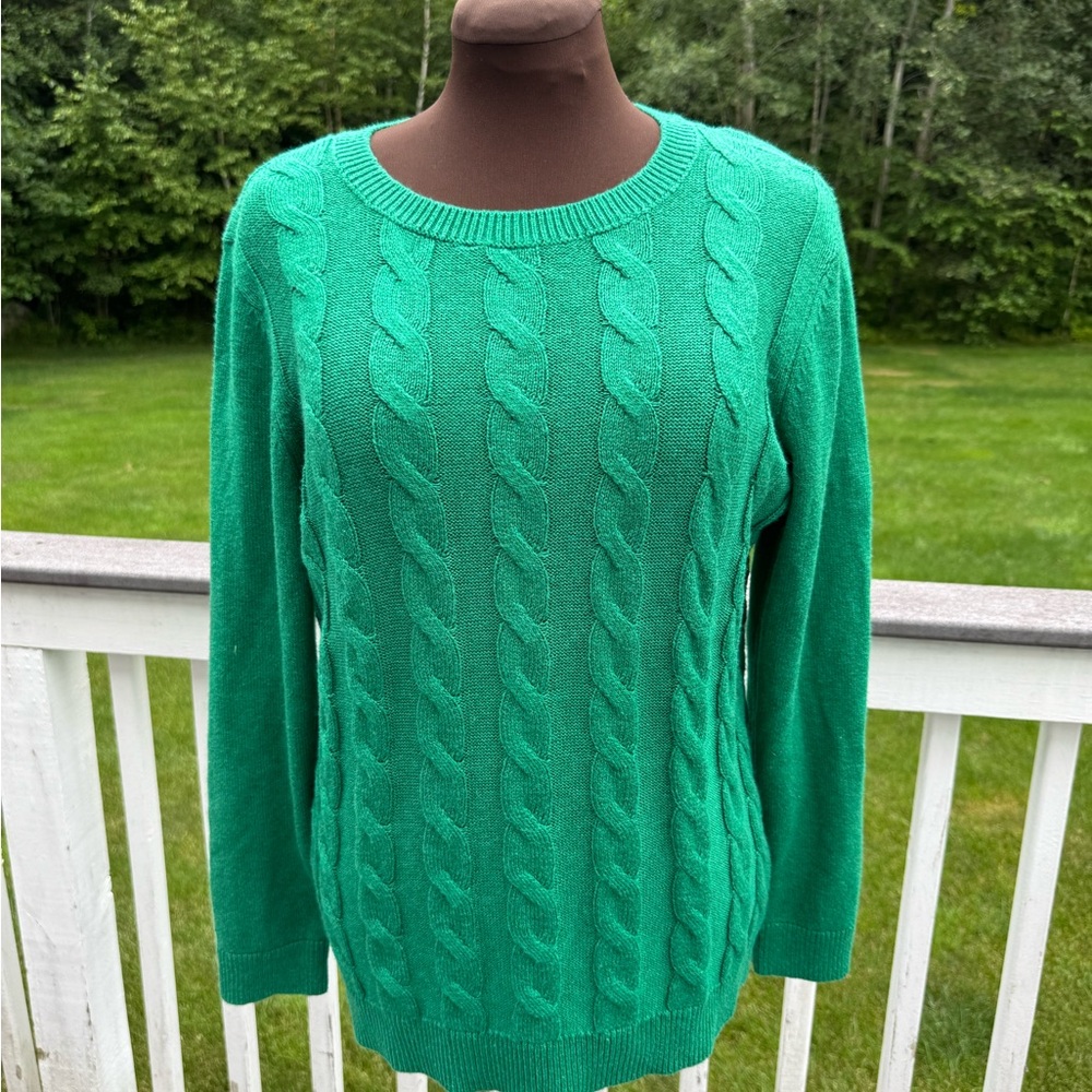 Talbots Green Crew Neck Cable Knit Sweater